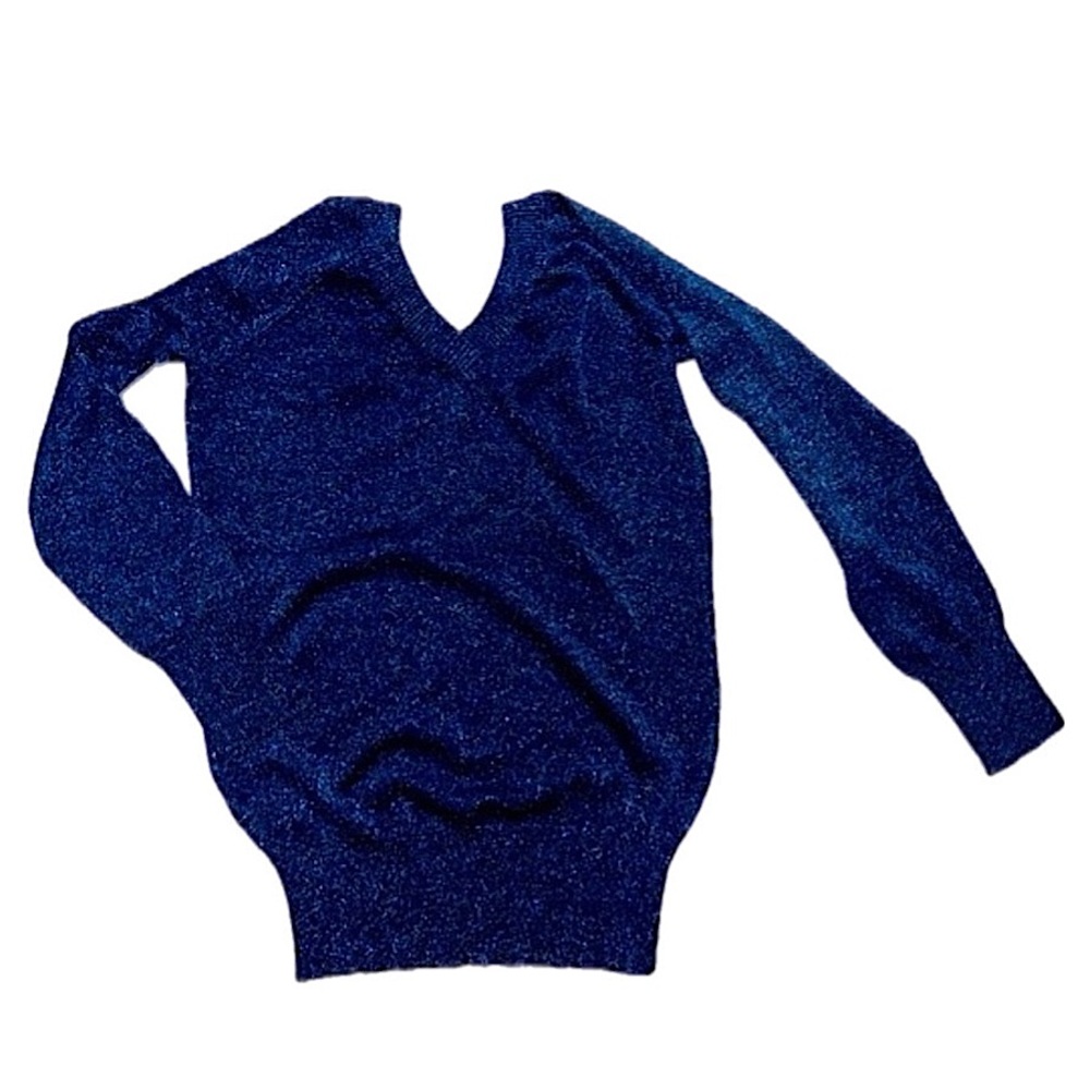 Cache Luxe Sparkly /Shimmery Navy Sweater V-neck Large